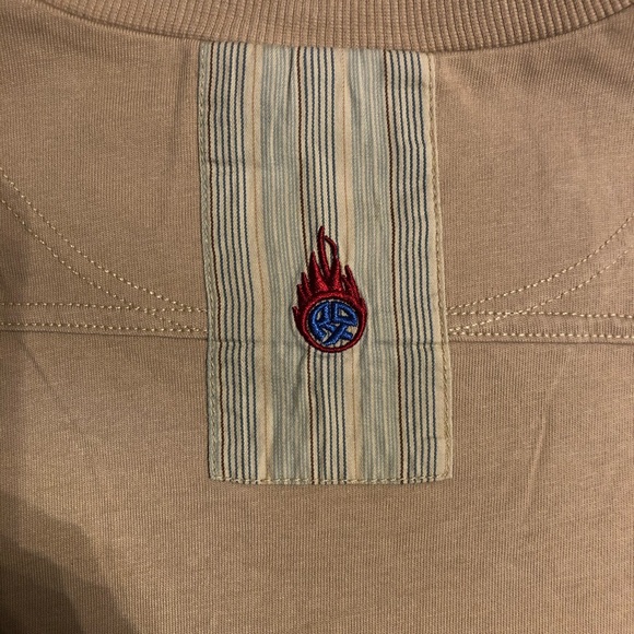 Incredible Produx Designer's Top beige crew neck long sleeves light sand patches - Picture 7 of 7